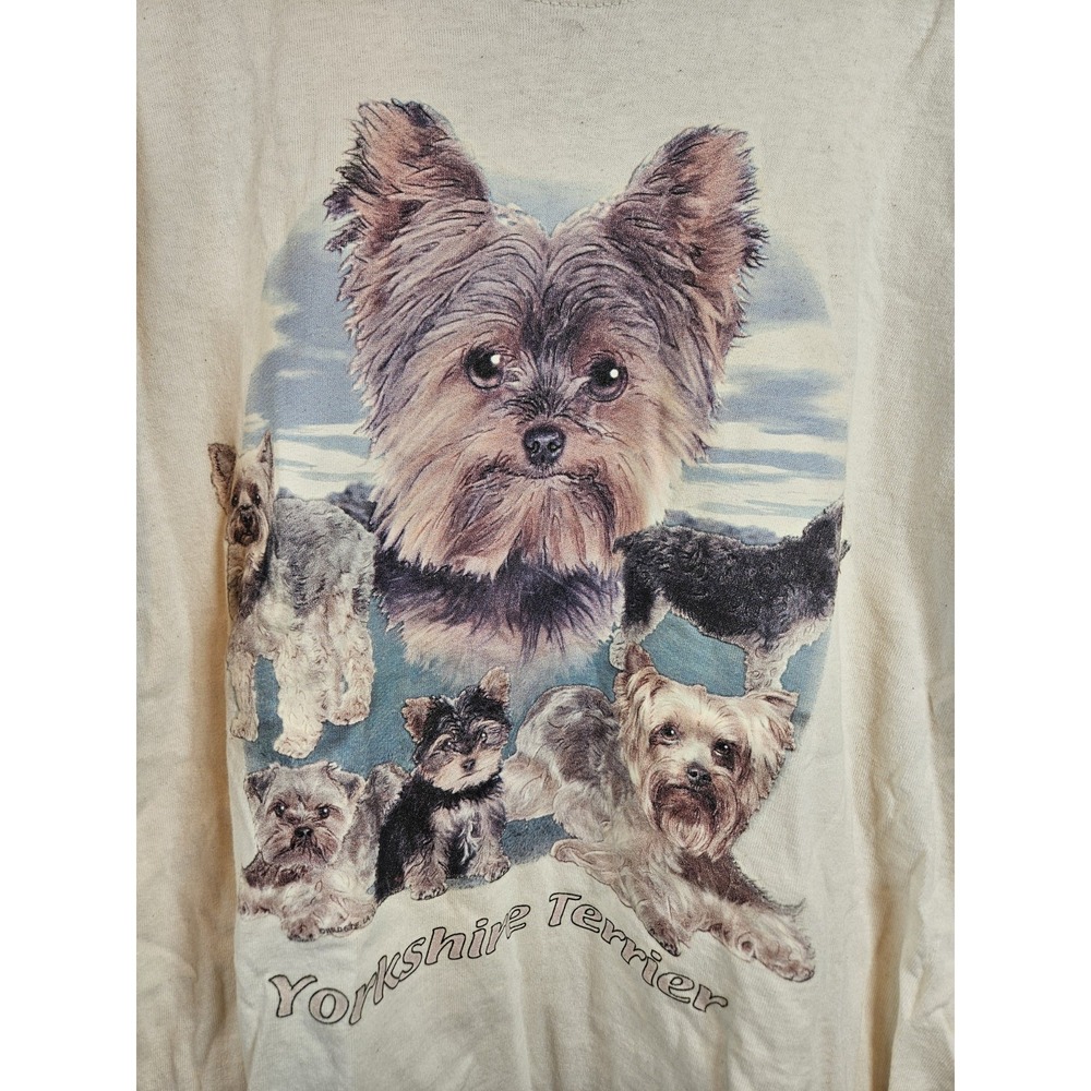 Womens Large Beige Yorkshire Terrier T Shirt Dogs Pets Casual Leisure - Picture 2 of 7